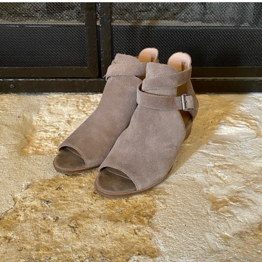 Lucky Brand Taupe Suede Peep-Toe Ankle Boots Booties